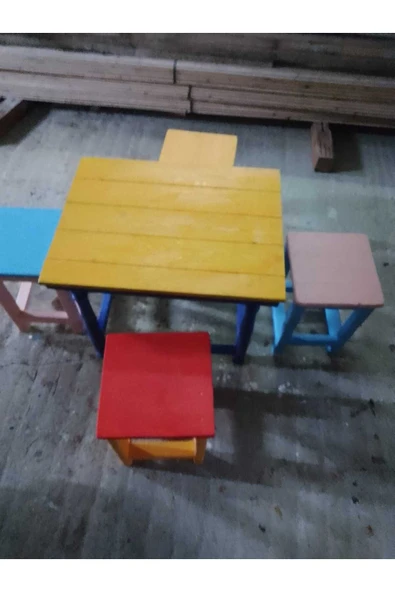 GÜLEN MARKET Masa ve tabure takımı Ahşap El yapımı - 3