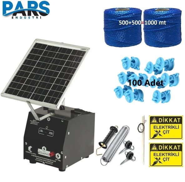 Pars P2518/1000D Güneş Enerjili Ve Akülü Elektrikli Hazır Çit Sistemi Demir İzolatörlü