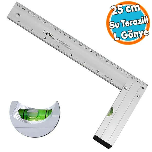 Su Terazili Alüminyum L Gönye Cetvel Kaynak Kaynakçı Marangoz Gönyesi 250 mm