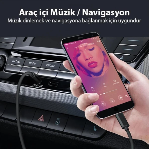 Polham 1 Metre Type C to 3.5MM Stereo Premium Ses Kablosu, Araç, Telefon, Hoparlör İçin Aux Kablosu - 5