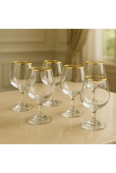 Kristal Kısa Ayaklı Bardak Altın Yaldızlı Kahve Yanı Su Bardağı 250 ml 6 Adet