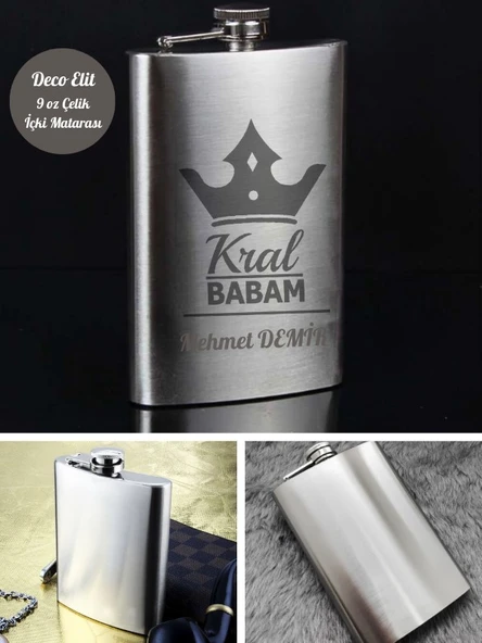 Kişiye Özel Babaya Hediye 9 Oz Çelik Cep Matarası 266 Ml içki  Alkol Matarası - 4