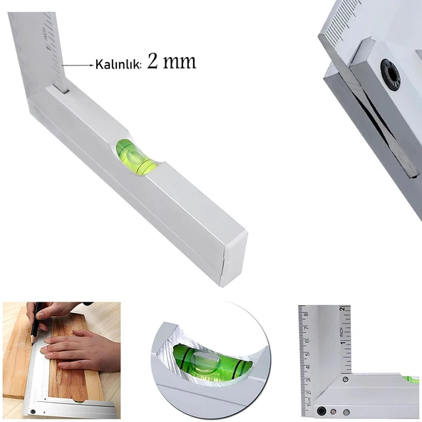 Su Terazili Alüminyum L Gönye Cetvel Kaynak Kaynakçı Marangoz Gönyesi 250 mm - 3