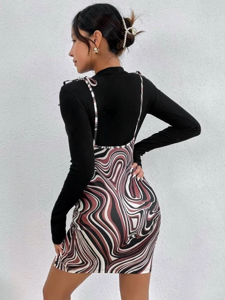 Kadınbisiklet Yaka Kazak Ve Askılı Mini Etek Ikili Takım - 3