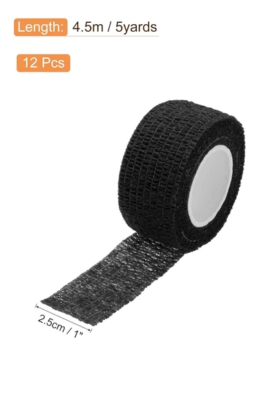 12 Adet Kendinden Yapışkanlı Elastik Koban Bandaj Siyah Renkli Yapışan Koban 2,5 Cm - 2