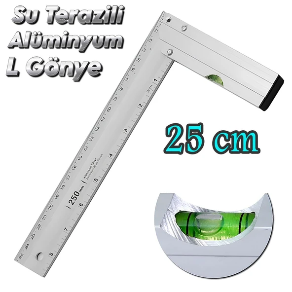 Su Terazili Alüminyum L Gönye Cetvel Kaynak Kaynakçı Marangoz Gönyesi 250 mm - 6