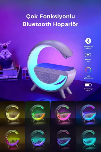 Md-g111 Rgb Işıklı Kablosuz Şarj Bluetooth Hoparlör Speaker 15 Watt Beyz 1800mah Bt/tf/usb Wireless - 2
