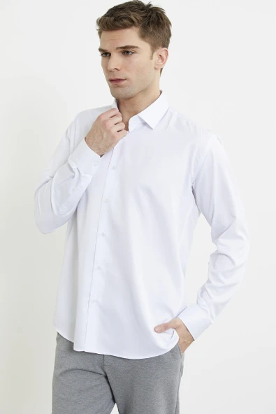 Klasik Uzun Kol Gömlek - Beyaz - 4