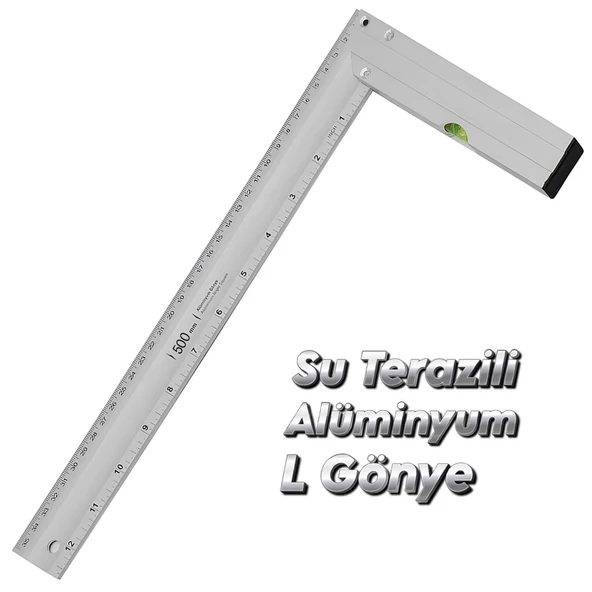 Su Terazili Alüminyum L Gönye Cetvel Ölçme Ölçüm Kaynak Kaynakçı Marangoz Gönyesi 500 mm 50 cm - 5
