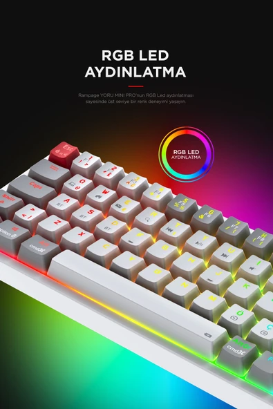 Yoru MİNİ Pro Gri/Beyaz WİFİ+Bluetooth Klavye  Red Swich Q Mekanik Klavye Gaming Oyuncu Klavye - Resim 4