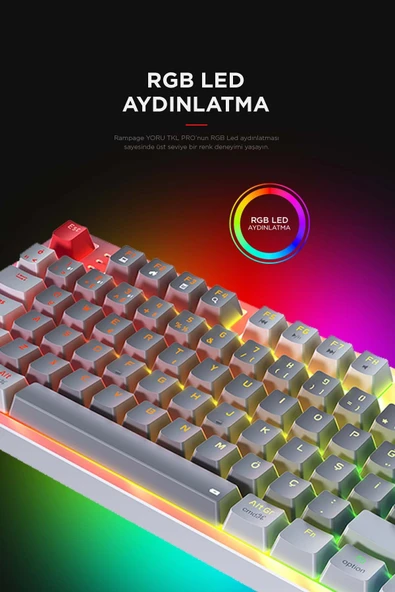 Yoru Tkl Pro Gri/Beyaz WİFİ+Bluetooth Klavye  Red Swich Q Mekanik Klavye Gaming Oyuncu Klavye - Resim 4
