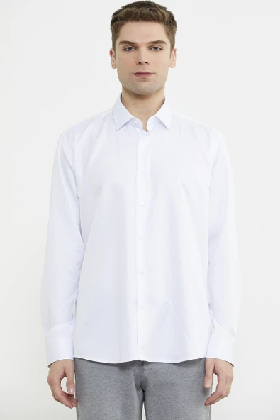 Klasik Uzun Kol Gömlek - Beyaz - 2