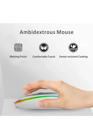 Smw-306r Gümüş 800/1200/1600dpi Şarjlı Mouse Kablosuz Mouse Rgb Süper Sessiz - 3