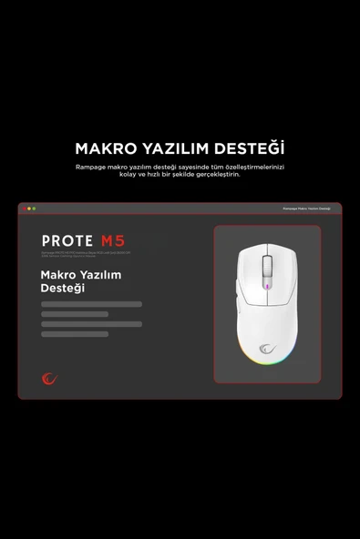 Prote M5 Bluetooth-kablosuz-kablolu Rgb Şarjlı 24000 Dpı 3311 Hafif Gaming Mouse Oyuncu Mouse Beyaz - 7