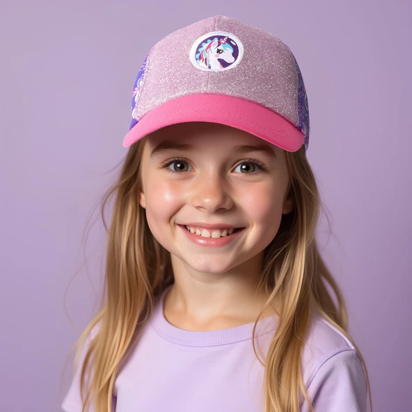 Milk&Moo Ayris 7-10 Yaş Kız Çocuk Şapkası – Unicorn Temalı, Simli Pembe ve Mor Renkli, Ayarlanabilir ve Nefes Alabilir Tasarım - 5