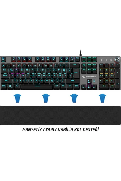 Kb-r28 Blade Plus Siyahgümüş Gökkuşağı Aydınlatmalı Türkçe Blue Switch Mekanik Klavye Gaming Klavye - Resim 6
