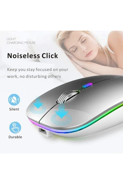 Smw-306r Gümüş 800/1200/1600dpi Şarjlı Mouse Kablosuz Mouse Rgb Süper Sessiz - 7