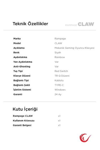 Claw Red Switch Rgb Q Mekanik Klavye Gaming Klavye Oyuncu Klavyesi TKL Klavye Antighosting Kompakt - 8