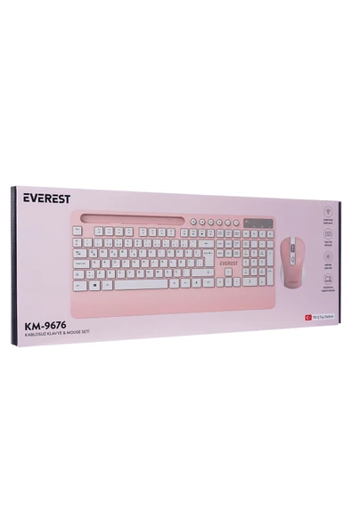 9676 Pembe Multimedya Tablet Telefon Standlı Klavye + Mouse Set Kablosuz Set Wireless Set - Resim 8