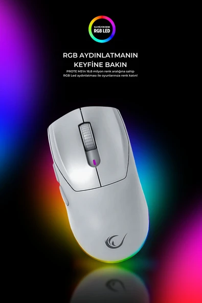 Prote M5 Bluetooth-kablosuz-kablolu Rgb Şarjlı 24000 Dpı 3311 Hafif Gaming Mouse Oyuncu Mouse Beyaz - 3