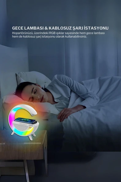 Md-g111 Rgb Işıklı Kablosuz Şarj Bluetooth Hoparlör Speaker 15 Watt Beyz 1800mah Bt/tf/usb Wireless - 7