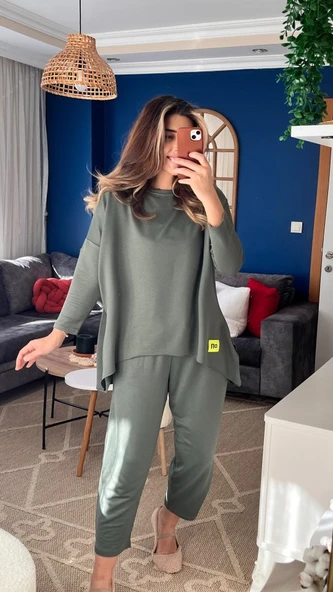 Kadın Iki Iplik Viskon Pamuk Kumaş Arma Detaylı Ikili Takım - Resim 2