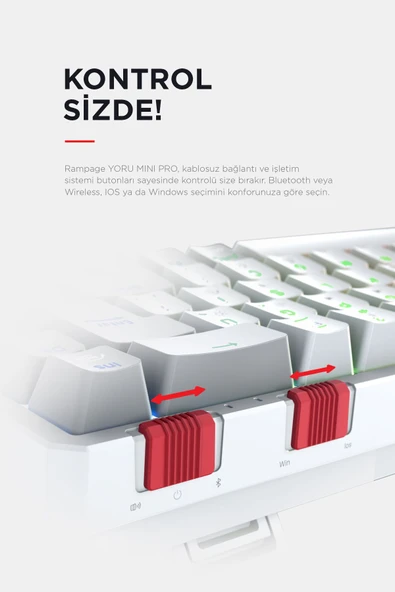 Yoru MİNİ Pro Gri/Beyaz WİFİ+Bluetooth Klavye  Red Swich Q Mekanik Klavye Gaming Oyuncu Klavye - Resim 5