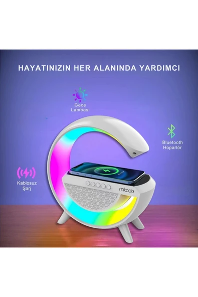 Md-g111 Rgb Işıklı Kablosuz Şarj Bluetooth Hoparlör Speaker 15 Watt Beyz 1800mah Bt/tf/usb Wireless - 4