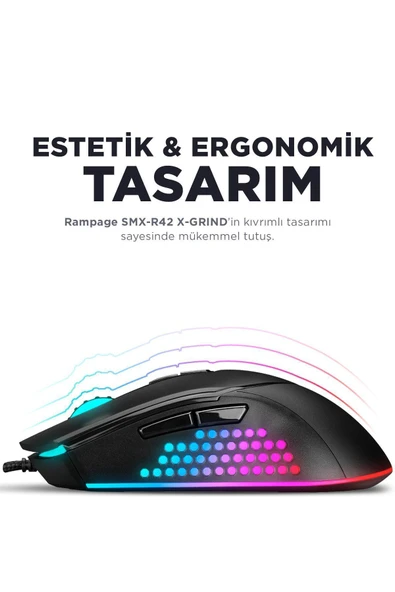 Smx-r43 X-grind Usb Siyah 6400 Dpi Rgb Led Efektli Gaming Oyuncu Mouse Modern Tasarım 826334 - 4