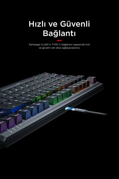 Claw Blue Switch Rgb Q Mekanik Klavye Gaming Klavye Oyuncu Klavyesi TKL Klavye Antighosting - 7