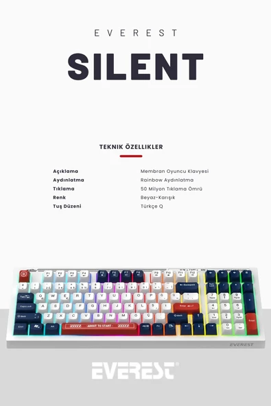 KB-98 Sessiz Rainbow Q Türkçe Klavye Membrane Oyuncu Klavyesi Gaming Klavye - 8