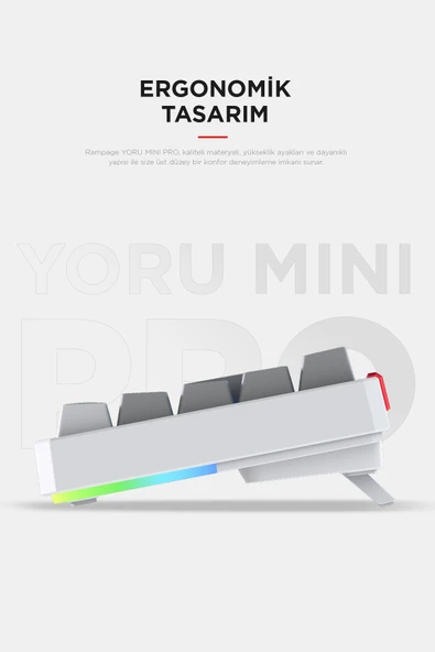 Yoru MİNİ Pro Gri/Beyaz WİFİ+Bluetooth Klavye  Red Swich Q Mekanik Klavye Gaming Oyuncu Klavye - Resim 6