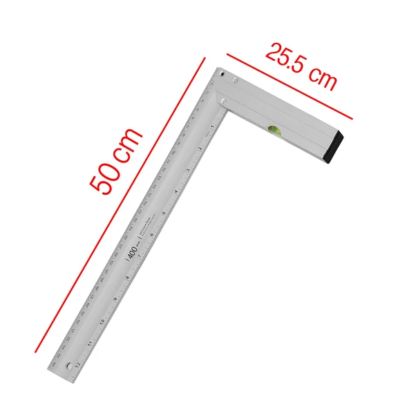 Su Terazili Alüminyum L Gönye Cetvel Ölçme Ölçüm Kaynak Kaynakçı Marangoz Gönyesi 500 mm 50 cm - 2