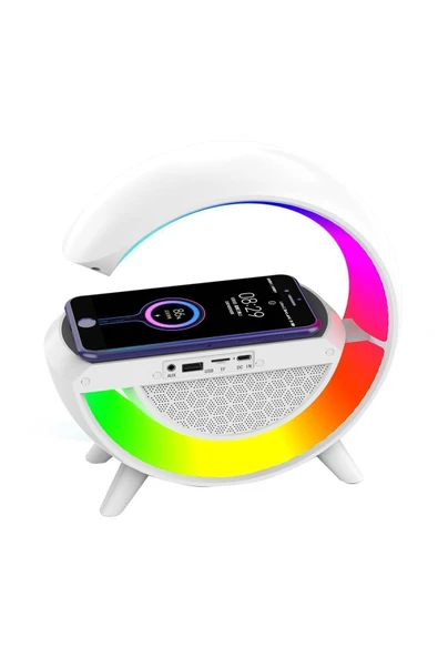 Md-g111 Rgb Işıklı Kablosuz Şarj Bluetooth Hoparlör Speaker 15 Watt Beyz 1800mah Bt/tf/usb Wireless - 8
