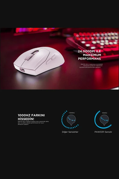 Prote M5 Bluetooth-kablosuz-kablolu Rgb Şarjlı 24000 Dpı 3311 Hafif Gaming Mouse Oyuncu Mouse Beyaz - 4