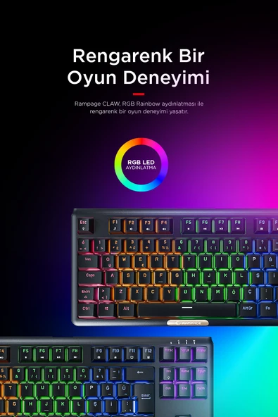 Claw Blue Switch Rgb Q Mekanik Klavye Gaming Klavye Oyuncu Klavyesi TKL Klavye Antighosting - 6