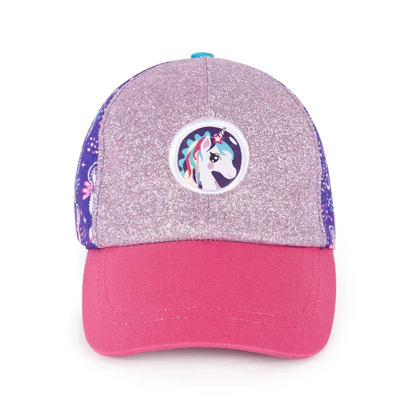 Milk&Moo Ayris 7-10 Yaş Kız Çocuk Şapkası – Unicorn Temalı, Simli Pembe ve Mor Renkli, Ayarlanabilir ve Nefes Alabilir Tasarım
