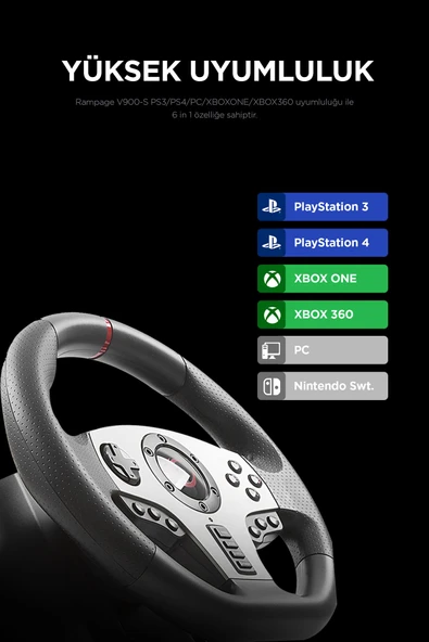 V900-s Ps3/ps4/pc/xboxone/xbox360 Swıtch 6 In 1 Pedallı Gaming Oyuncu Direksiyonu Direksiyon Seti - 2