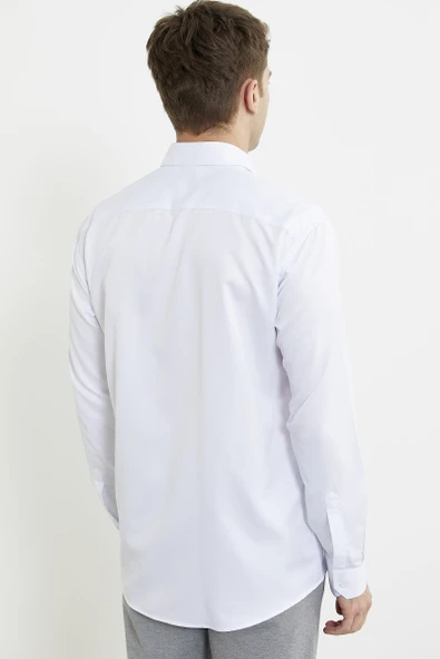 Klasik Uzun Kol Gömlek - Beyaz - 5