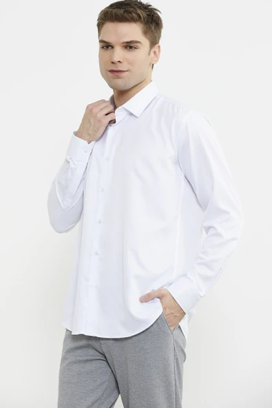 Klasik Uzun Kol Gömlek - Beyaz - 3