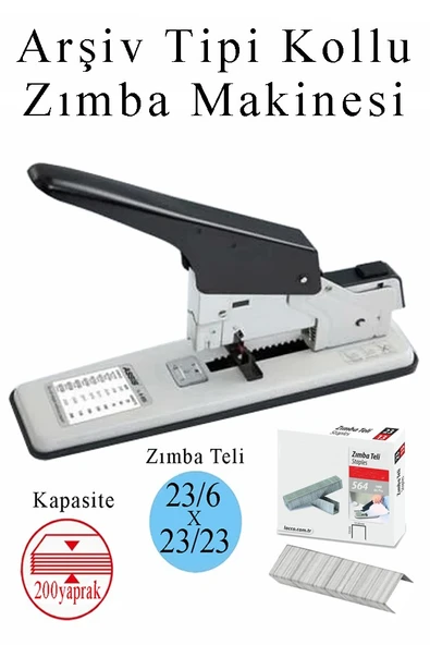 Büyük Boy Zımba Makinesi 1 Adet Arşiv Tipi Zımba Makinası 200 Yaprak Kapasiteli Zımba Teli Hediyeli Kollu Zımba Makinası