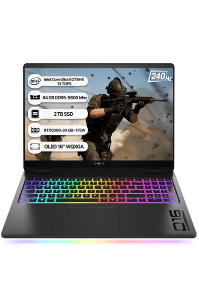 HP Omen Max B8SK8EA Intel Core Ultra 9 275HX 13 TOPS 64GB 2TB SSD RTX5090-24GB Freedos 16" OLED WQXGA 240Hz Taşınabilir Bilgisayar