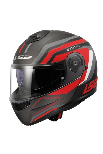 LS2 Strobe 2 Çene Açılır Kask Phantom Mat Tıtanıum Gri Kırmızı