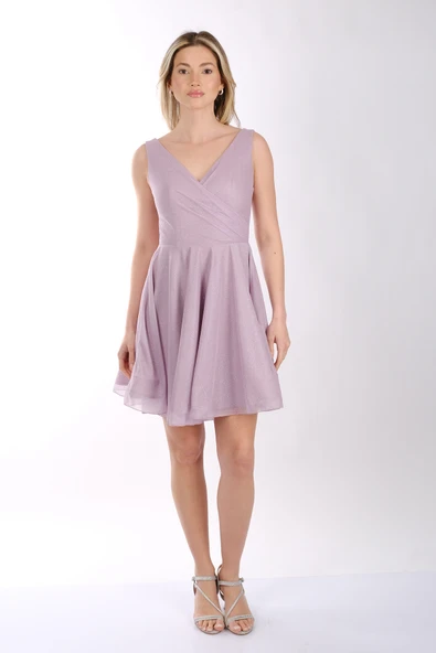 DORİDORCA Kadın Geniş Askılı Simli Mini Abiye Elbise 22243012 - 5