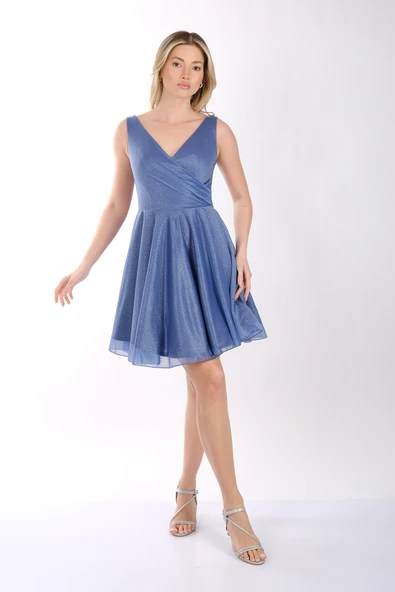 DORİDORCA Kadın Geniş Askılı Simli Mini Abiye Elbise 22243012 - 9