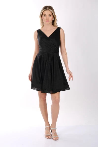 DORİDORCA Kadın Geniş Askılı Simli Mini Abiye Elbise 22243012 - 3