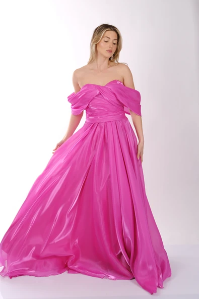 Ankyra Kadın Düşük Omuzlu Drape Şifon Abiye Elbise 25Y1222 - 21