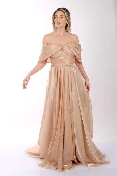 Ankyra Kadın Düşük Omuzlu Drape Şifon Abiye Elbise 25Y1222 - 18