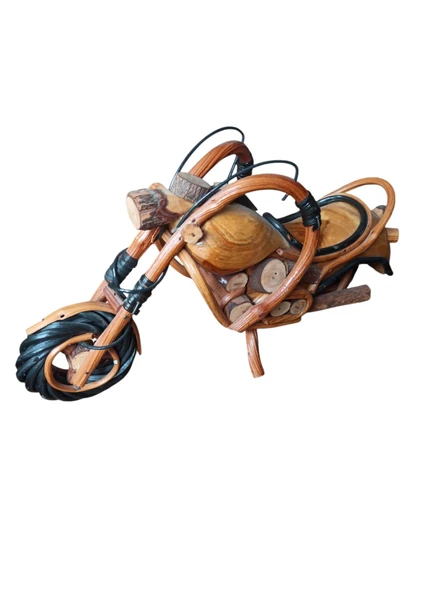 vintage ahşap tasarım dekoratif motorsiklet 30 cm - 2