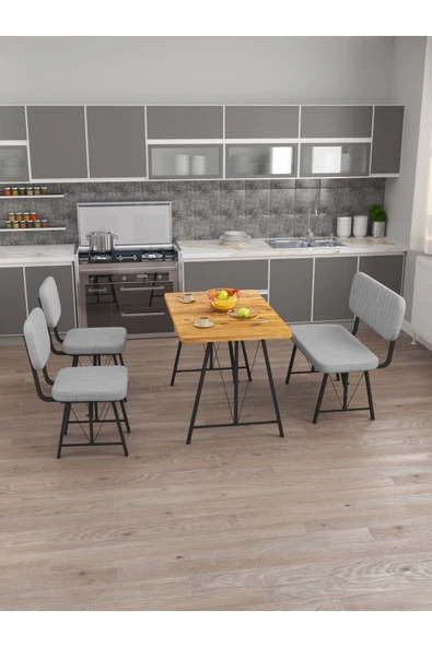 Hayat 70x110 Atlantik Mutfak Masası, Mutfak Masası Takımı, Yemek Masası, 2 Sandalye 1 Bench - Gri - 3